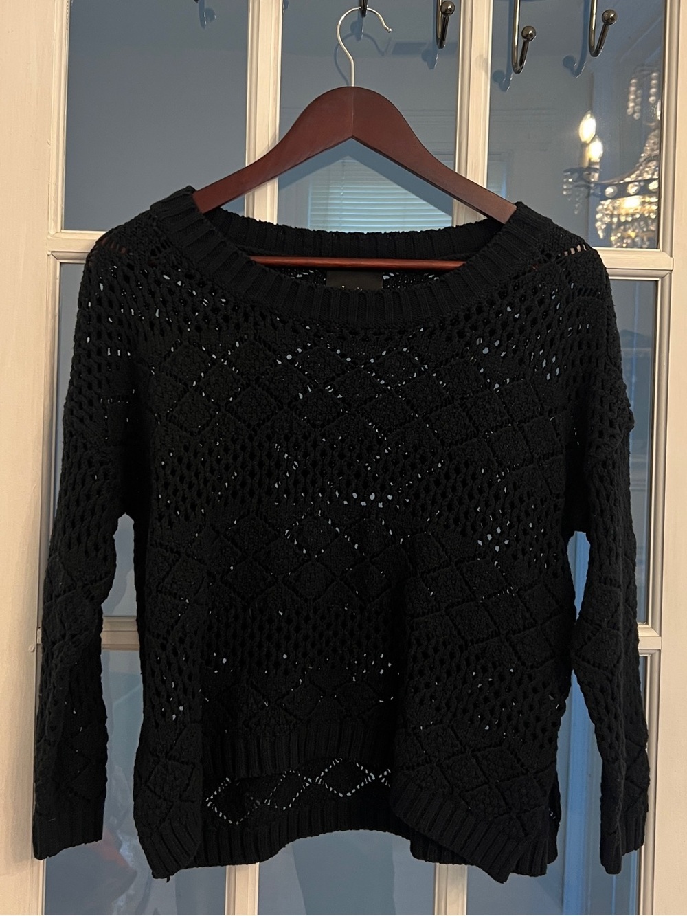 LUMIERE Women’s Black Open Knit Wide Neck Pullover Sweater Size S